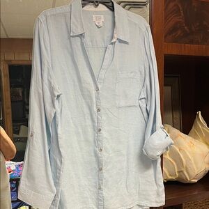 Ingrid Olsen linen Light Blue Casual Button Down Shirt